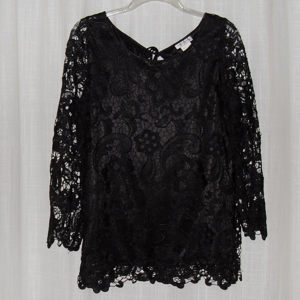 Monroe & Main Elegant Black Lace Blouse Top, Lined